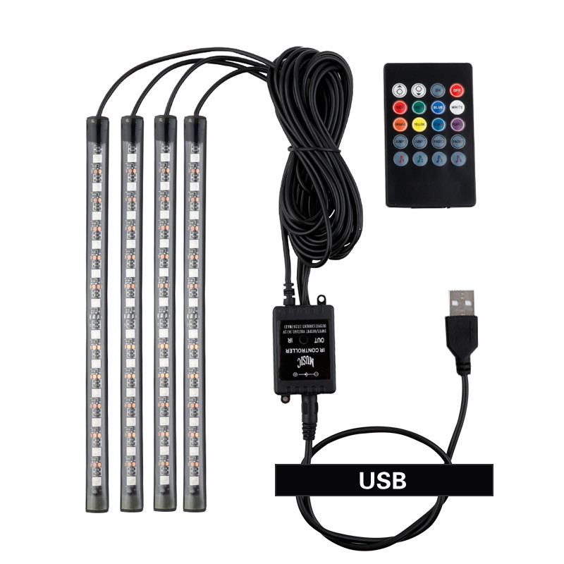 Lampă decorativă pentru picior, cu LED-uri RGB, pentru atmosferă interioară, cu telecomandă USB fără fir, control muzical, moduri multiple pentru mașină