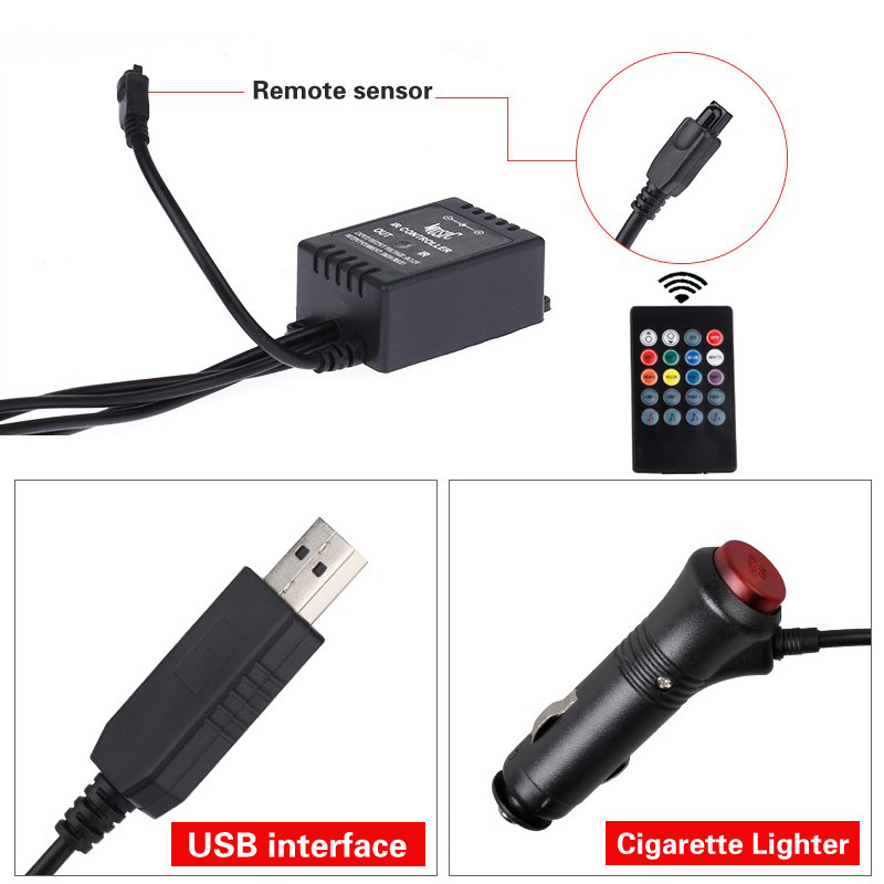 Lampă decorativă pentru picior, cu LED-uri RGB, pentru atmosferă interioară, cu telecomandă USB fără fir, control muzical, moduri multiple pentru mașină