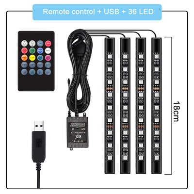Atmosfera interioară a mașinii RGB LED bandă de lumină Telecomandă fără fir USB Control muzical Moduri multiple Lumină ambientală dinamică decorativă