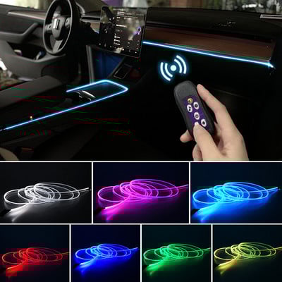 Lumini interioare mașini Lampă ambientală decorativă 64 de culori Moduri multiple Control sunet Fibră optică USB Neon Bandă de lumină atmosferă