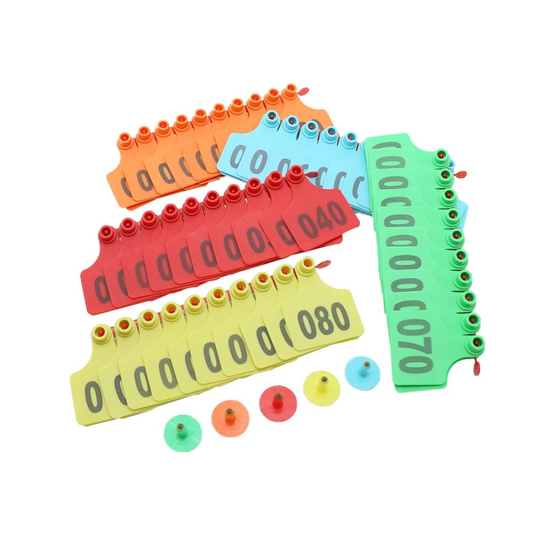 100 de seturi de etichete de ureche pentru animale, bovine, vaci, numere cu etichete pentru urechi, tipărire, cercei cu cap de cupru, clești pentru etichete de urechi pentru animale de fermă.