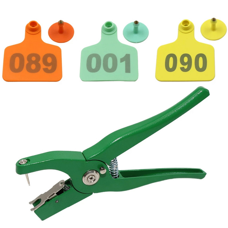 100 de seturi de etichete de ureche pentru animale, bovine, vaci, numere cu etichete pentru urechi, tipărire, cercei cu cap de cupru, clești pentru etichete de urechi pentru animale de fermă.