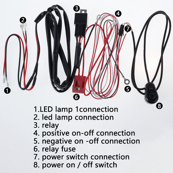 LED осветителна лента Комплект кабелни снопове 12V 40A Безопасно включване и изключване Превключвател за захранващо реле Ножов предпазител Комплект кабели за конектор за извънпътна светлина