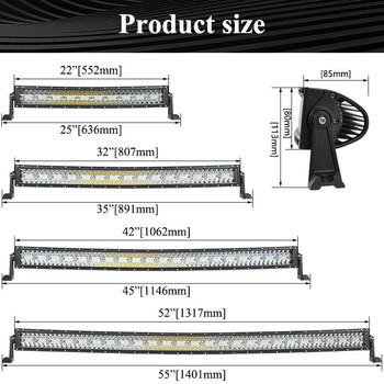 VISORAK 12V 24V 8D Tri-row Offroad Curved LED Work Light Bar For Truck Lorry Car SUV ATV 4x4 4wd Tractor Jeep Hummer Ford Pickup