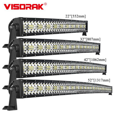 VISORAK 12V 24V 8D Tri-Rand Offroad Curbat LED Bară de lumină de lucru pentru camion Camion mașină SUV ATV 4x4 4wd Tractor Jeep Hummer Ford Pickup