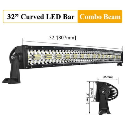 VISORAK 12V 24V 8D Háromsoros terepjáró ívelt LED-es munkalámpa rúd tehergépkocsihoz személyautó SUV ATV 4x4 4wd traktor Jeep Hummer Ford Pickup