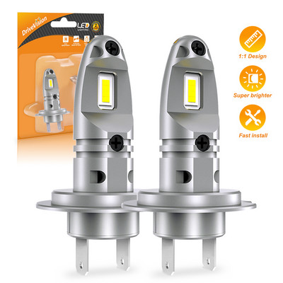 DRIVEVISION 2db Mini LED fényszóró H7 LED izzó 60W autós fejlámpához ventilátor nélkül 3570 CSP LED fehér szuper fényes autó ködlámpa izzó