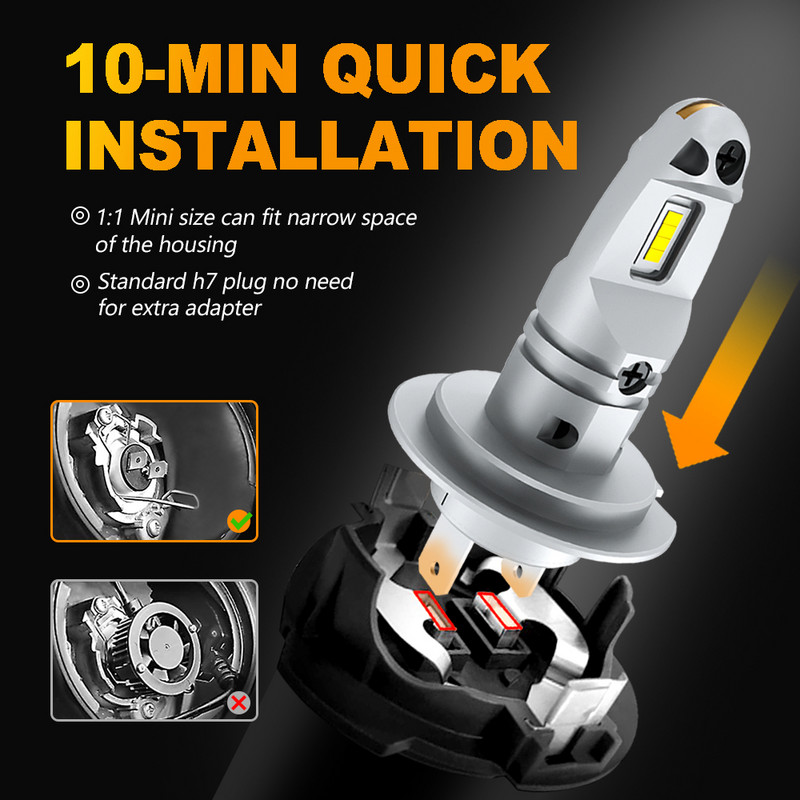 DRIVEVISION 2 buc. Mini faruri LED H7 Bec LED 60 W pentru lampă de cap de mașină fără ventilator 3570 CSP LED alb super luminos Bec de ceață automată