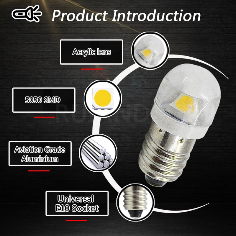 2db E10 Light DC 3V 6V 12V 5050 LED csavaros visszajelző izzó Mini Figyelmeztető Gépkocsi műszer lámpa Szélesség Jelző lámpa 4300K Fehér