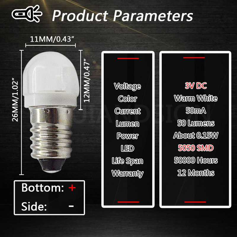 2db E10 Light DC 3V 6V 12V 5050 LED csavaros visszajelző izzó Mini Figyelmeztető Gépkocsi műszer lámpa Szélesség Jelző lámpa 4300K Fehér