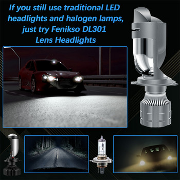 2 τεμ., Laser Matrix Headlamp High Power H4 Led Mini Lens Mini Projector Headlight, Λευκό και κίτρινο, Super Bright Bulb 6000K 3000K