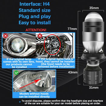 2 τεμ., Laser Matrix Headlamp High Power H4 Led Mini Lens Mini Projector Headlight, Λευκό και κίτρινο, Super Bright Bulb 6000K 3000K