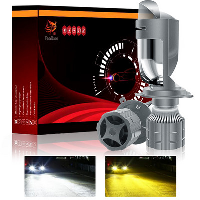 2 buc, far cu matrice laser de înaltă putere H4 LED, mini far pentru proiector, alb și galben, bec super luminos 6000K 3000K