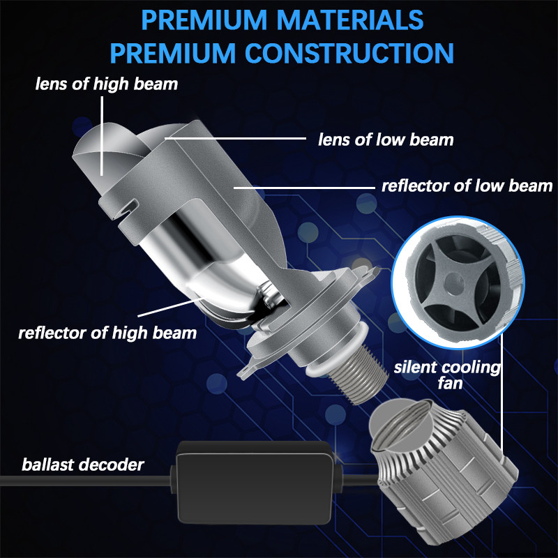 2 buc, far cu matrice laser de înaltă putere H4 LED, mini far pentru proiector, alb și galben, bec super luminos 6000K 3000K