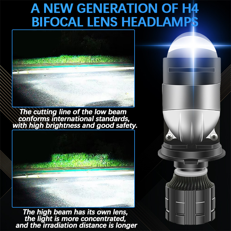 2 buc, far cu matrice laser de înaltă putere H4 LED, mini far pentru proiector, alb și galben, bec super luminos 6000K 3000K