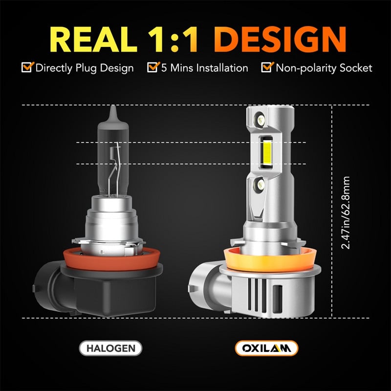 OXILAM 2 buc Turbo H8 H11 LED Canbus Fara Eroare 12V 60W Far Auto 16000LM 6500K HB4 9006 HB3 9005 HIR2 9012 LED Mini Dimensiune 1:1
