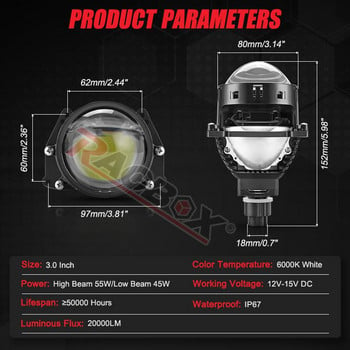 3,0-инчови Bi LED лещи за фарове Проектор Лещи Hi/Lo Beam Комплекти за автомобилни светлини Ретрофит H4 H7 9005 HB3 9006 HB4 Сглобка на фара