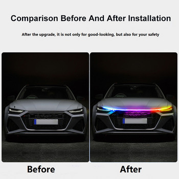 2022 Най-новата LED светлина за капака на автомобила Дневни светлини Автоматично дистанционно приложение RGB течащ пътеводител Тънка лента Оформяне на лампа 12V