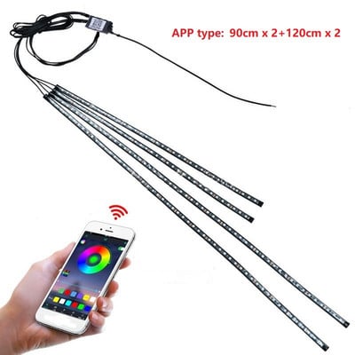 Lumini de bandă LED cu accent neon pentru mașină, aplicație/comandă de la distanță RGB, lampă decorativă pentru atmosferă ambientală, exterior, sub caroserie