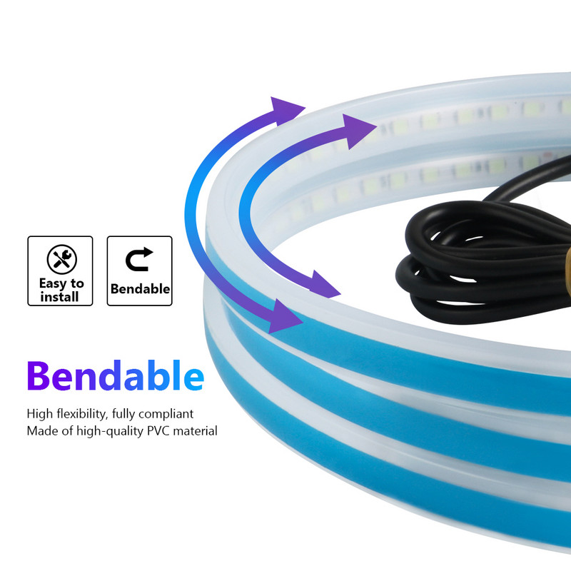 1x Capotă pentru mașină Banda luminoasă de zi, impermeabilă, flexibilă, LED, lampă decorativă pentru atmosferă, iluminare ambientală 12 V universal