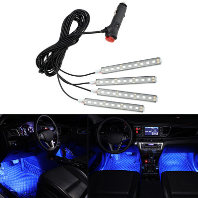 Dash Floor Foot Strip Lights Auto διακοσμητικό φωτιστικό 9 LED 4 σε 1 αυτοκινήτου Φώτα ατμόσφαιρας εσωτερικού αυτοκινήτου Προσαρμογέας αναπτήρα