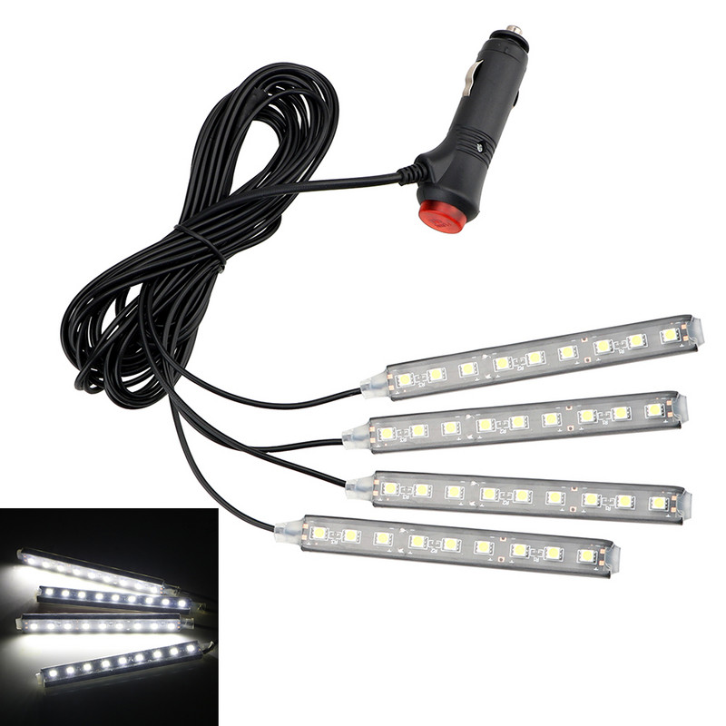 Dash Floor Foot Strip Lights Lampă decorativă auto 9 LED 4 în 1 Lumini de atmosferă pentru interiorul mașinii Adaptor pentru brichetă