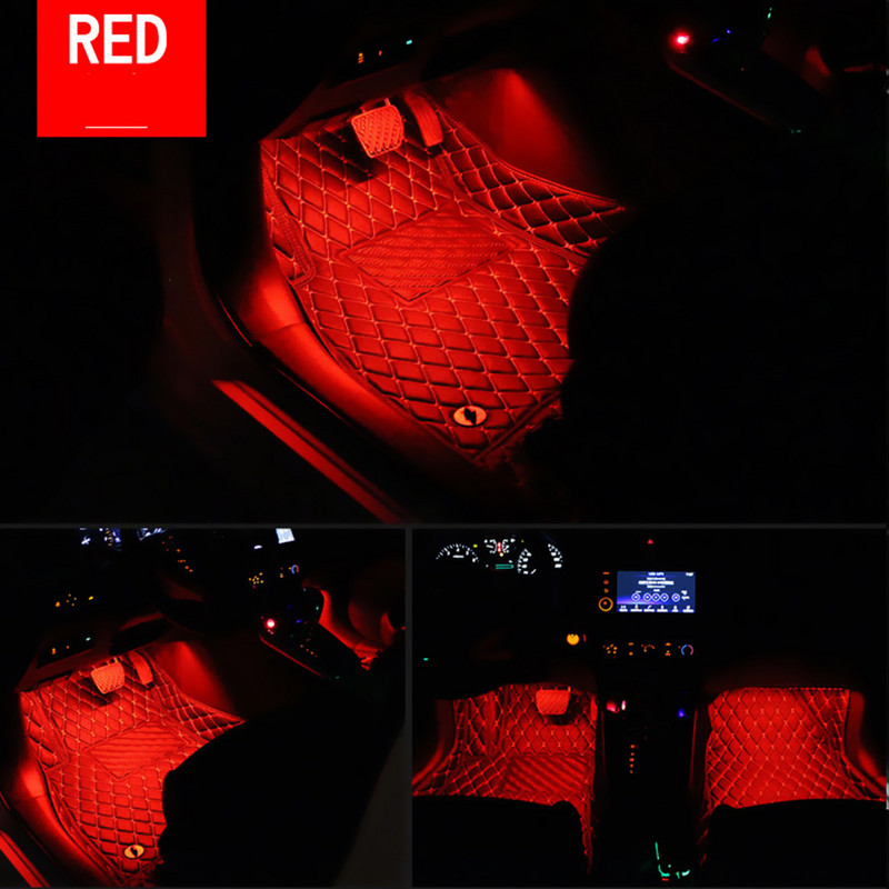 Dash Floor Foot Strip Lights Lampă decorativă auto 9 LED 4 în 1 Lumini de atmosferă pentru interiorul mașinii Adaptor pentru brichetă
