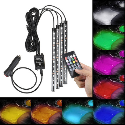 LED-auto jalavalgusti ümbritsev lamp USB juhtmevaba muusika kaugjuhtimispuldiga mitme režiimiga Autode interjööri dekoratiivsed RGB tuled