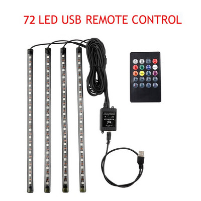LED-auto jalavalgusti ümbritsev lamp USB juhtmevaba muusika kaugjuhtimispuldiga mitme režiimiga Autode interjööri dekoratiivsed RGB tuled