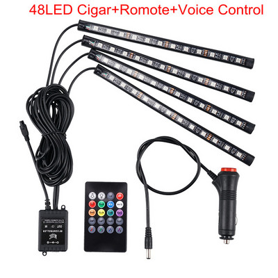 LED-auto jalavalgusti ümbritsev lamp USB juhtmevaba muusika kaugjuhtimispuldiga mitme režiimiga Autode interjööri dekoratiivsed RGB tuled