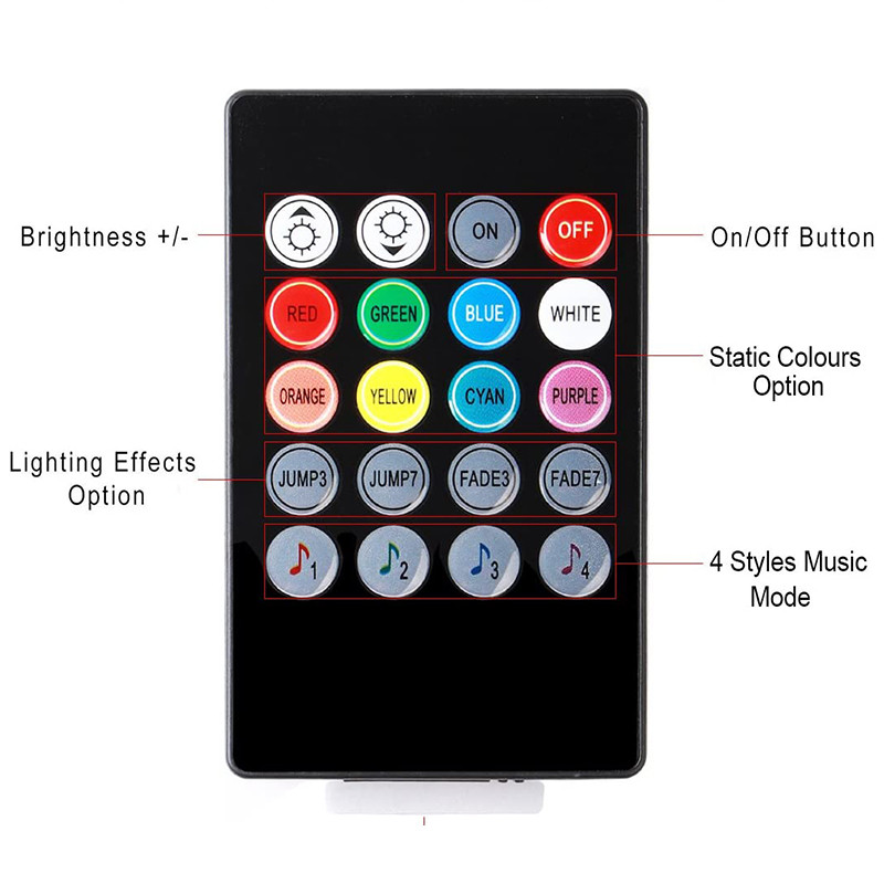 LED-auto jalavalgusti ümbritsev lamp USB juhtmevaba muusika kaugjuhtimispuldiga mitme režiimiga Autode interjööri dekoratiivsed RGB tuled