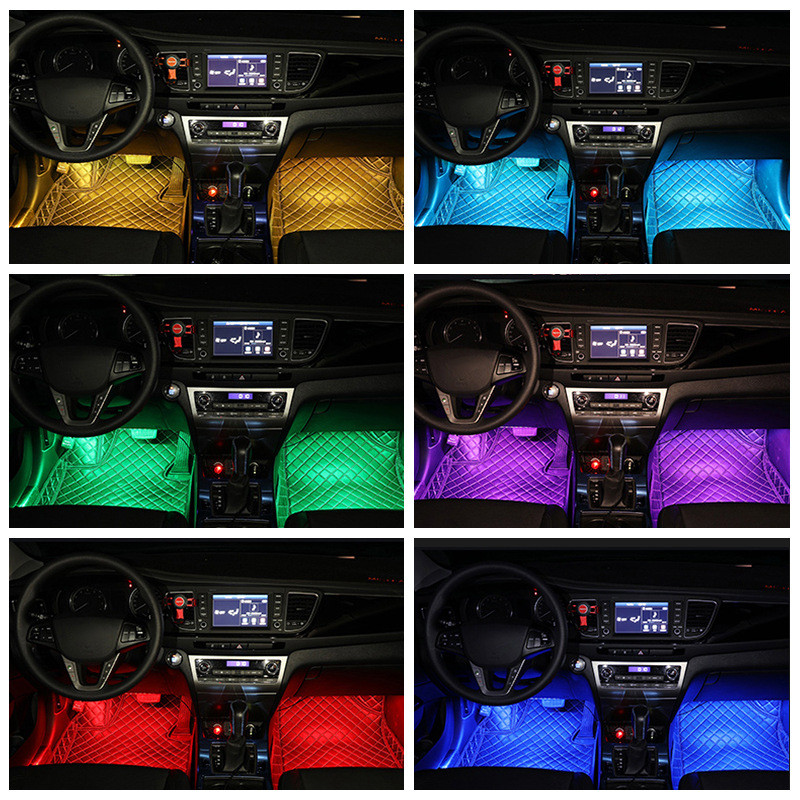LED-auto jalavalgusti ümbritsev lamp USB juhtmevaba muusika kaugjuhtimispuldiga mitme režiimiga Autode interjööri dekoratiivsed RGB tuled
