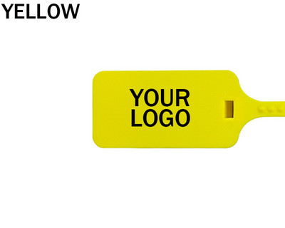 50 de bucăți cu logo personalizat, marca de pantofi, cu fermoar inviolabil, cu etichetă albă, de unică folosință, din plastic, sigilii personalizate de securitate, 11,8"