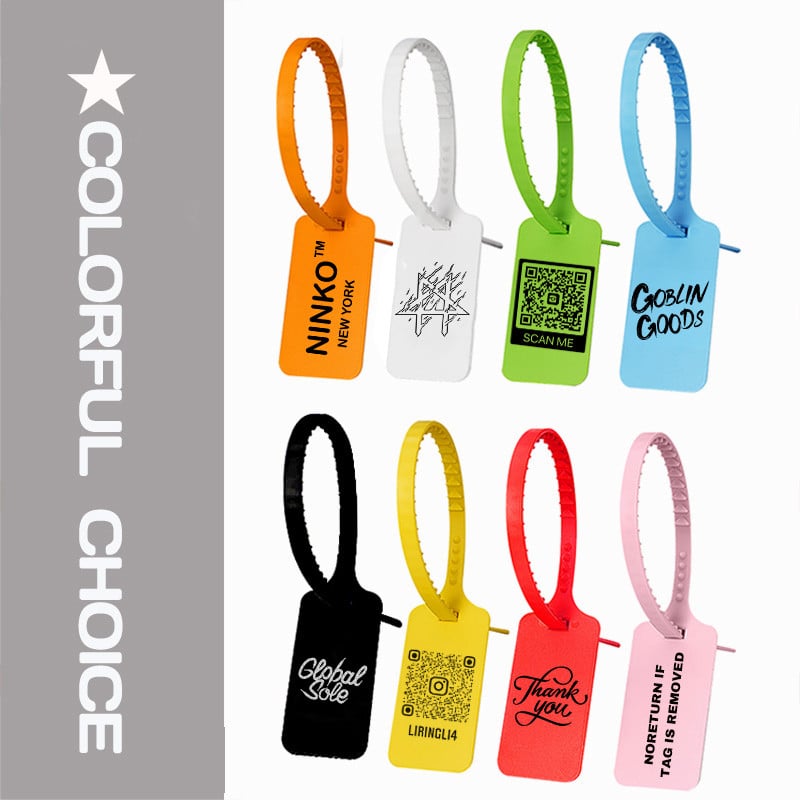 50 de bucăți cu logo personalizat, marca de pantofi, cu fermoar inviolabil, cu etichetă albă, de unică folosință, din plastic, sigilii personalizate de securitate, 11,8"