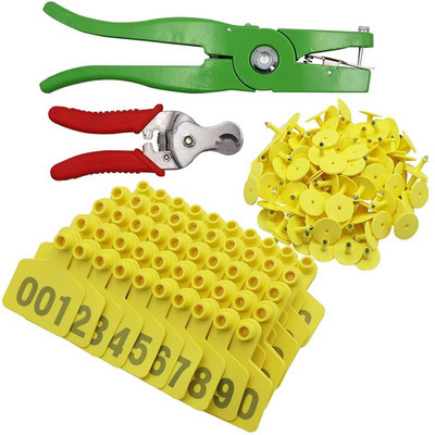 Plastic Cattle Ear Tag with Livestock Ear Tag Pliers and Ear Tag Removing Plier for Cattle Cow Horse Pig Sheep Goat Ear Tag Kits