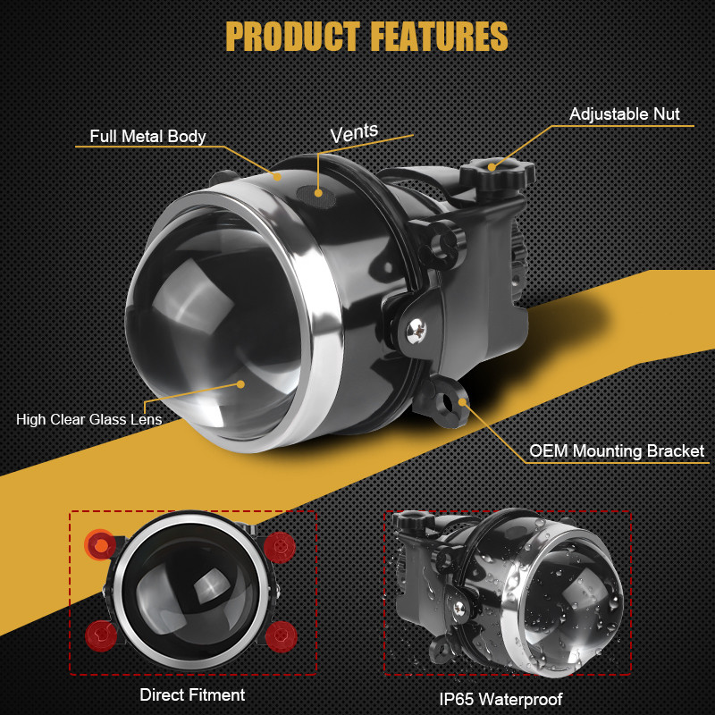 3,0 hüvelykes új ködlámpa projektor lencse illeszkedik D2H H11/H9/H8 Xenon LED lámpa HIGH LOW Light BEAM HD üveglencsés vízálló ködlámpa