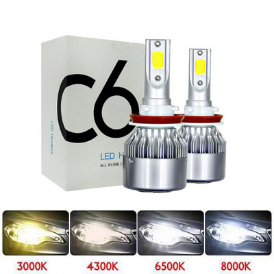 2vnt C6 H1 H3 Led priekinių žibintų lemputės H7 automobilio žibintai H4 880 H11 HB3 9005 HB4 9006 H13 6000K 80W 12V 8000LM auto priekiniai žibintai