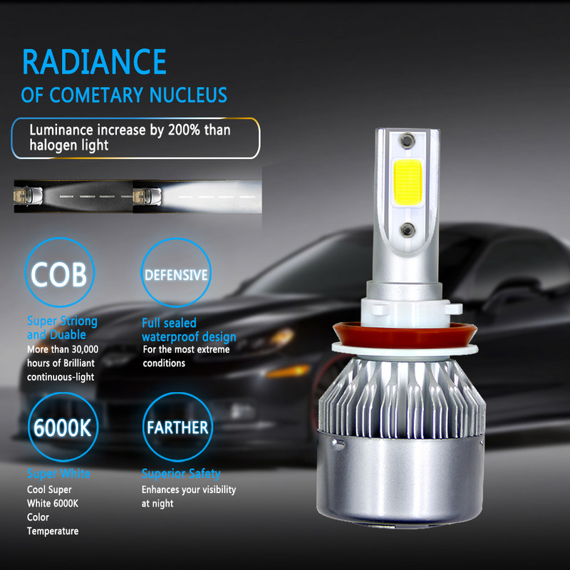 2 buc C6 H1 H3 Becuri LED pentru faruri H7 Faruri auto H4 880 H11 HB3 9005 HB4 9006 H13 6000K 80W 12V 8000LM Faruri auto