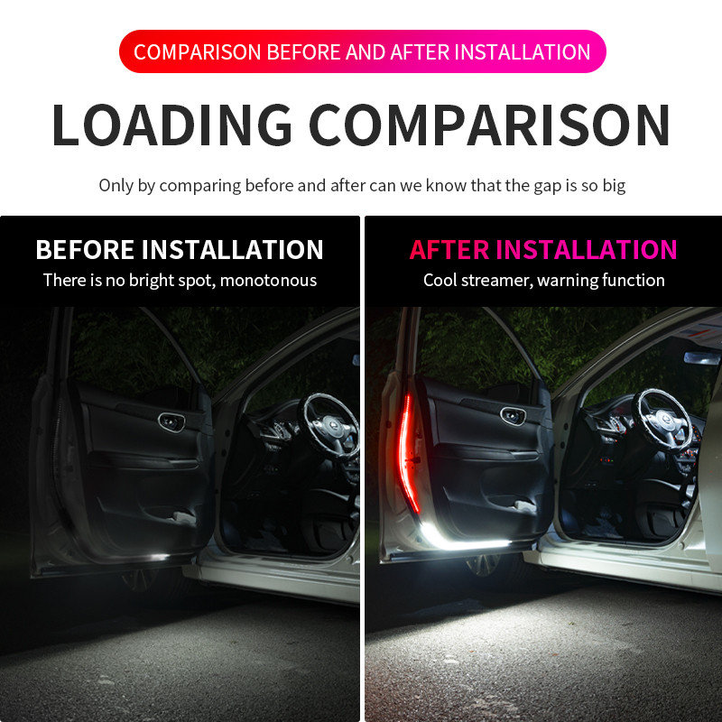 Bandă luminoasă cu LED pentru deschiderea ușii mașinii, 120 cm, decorare, lampă decorativă de bun venit, protecție împotriva coliziunilor din spate, accesorii auto 12v