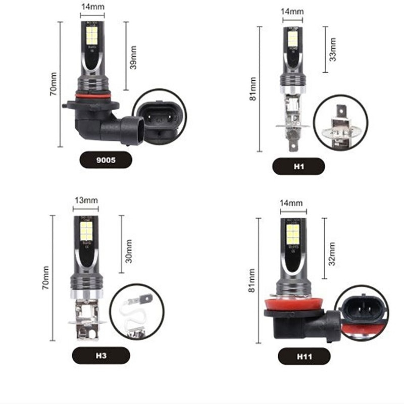 2vnt H8 H9 H1 H3 Led H11 9005 HB3 9006 HB4 Automobilių CSP LED rūko žibintų lemputės 6000K baltas automatinis rūko žibintas dienos žibintas