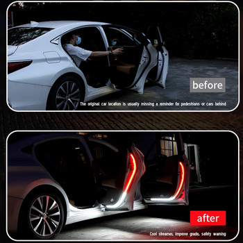 Led 120 см светлина за декорация на вратата на автомобила Автомобилни ленти 12V стробоскоп мигаща светлина Безопасност Автоматично LED отваряне Предупреждение Ленти за околна светлина