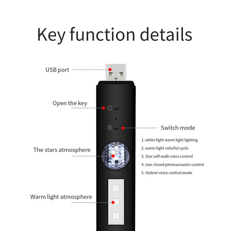 Bandă de lumină cu LED-uri pentru atmosferă auto Interior acoperiș decorativ Încărcare USB fără fir Star Party Lampă ambientală Accesorii pentru vehicule