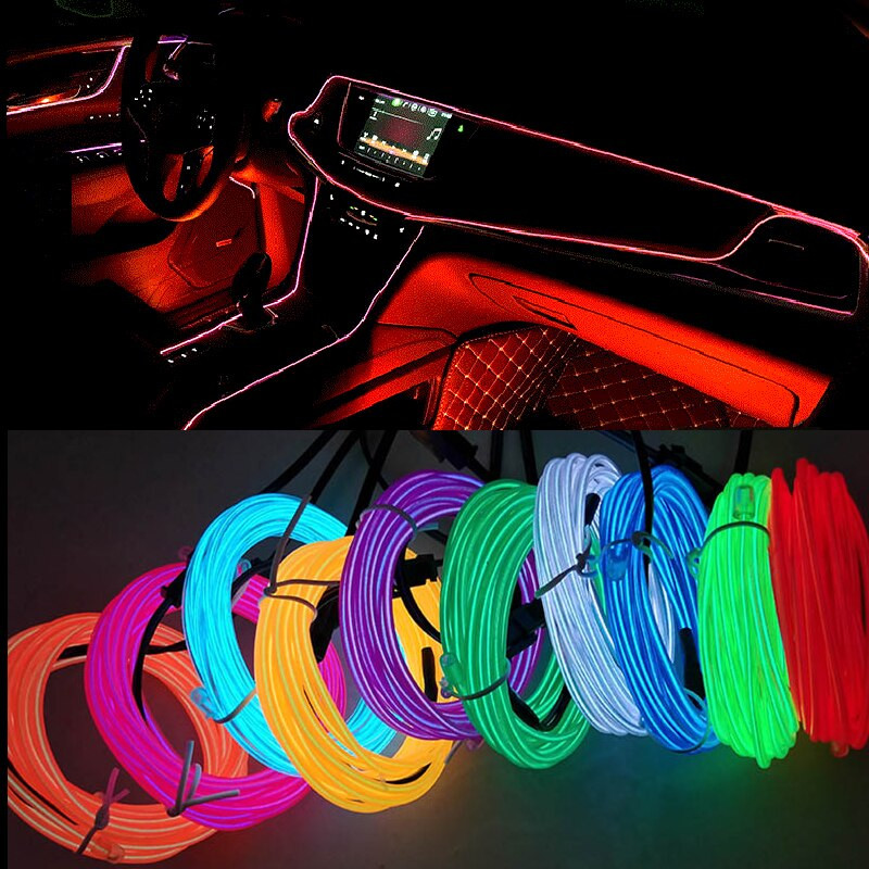 3M kék LED autóbelső dekorációs lámpa EL vezetékes neon csík auto barkácsoláshoz, rugalmas környezeti világításhoz USB-vel