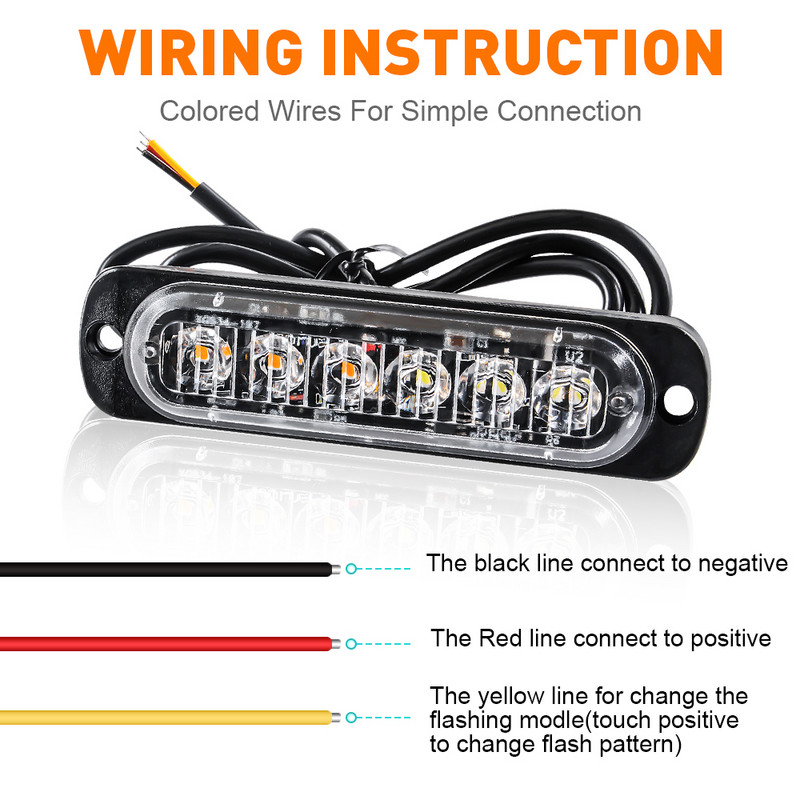 6 LED automobilių blykstės šviesos avarinės lemputės grotelių gedimas automatiškai mirksinčios automobilio sunkvežimio priekabos lempos įspėjamieji žibintai visureigio motociklui