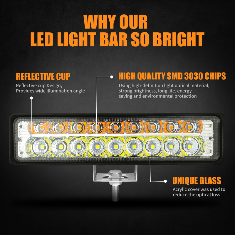 Bară luminoasă de lucru rezistentă la apă Proiector cu LED Bară Offroad 12V 24V Lampă de ceață LED pentru camion Off Road SUV Conducere mașină ATV Barcă