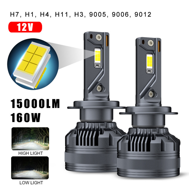 Faruri LED auto H1 H4 H7 H11 9005 9006 9012 Becuri LED 160W 15000LM Lampă de ceață super luminoasă 6000K IP67 Lampă albă impermeabilă