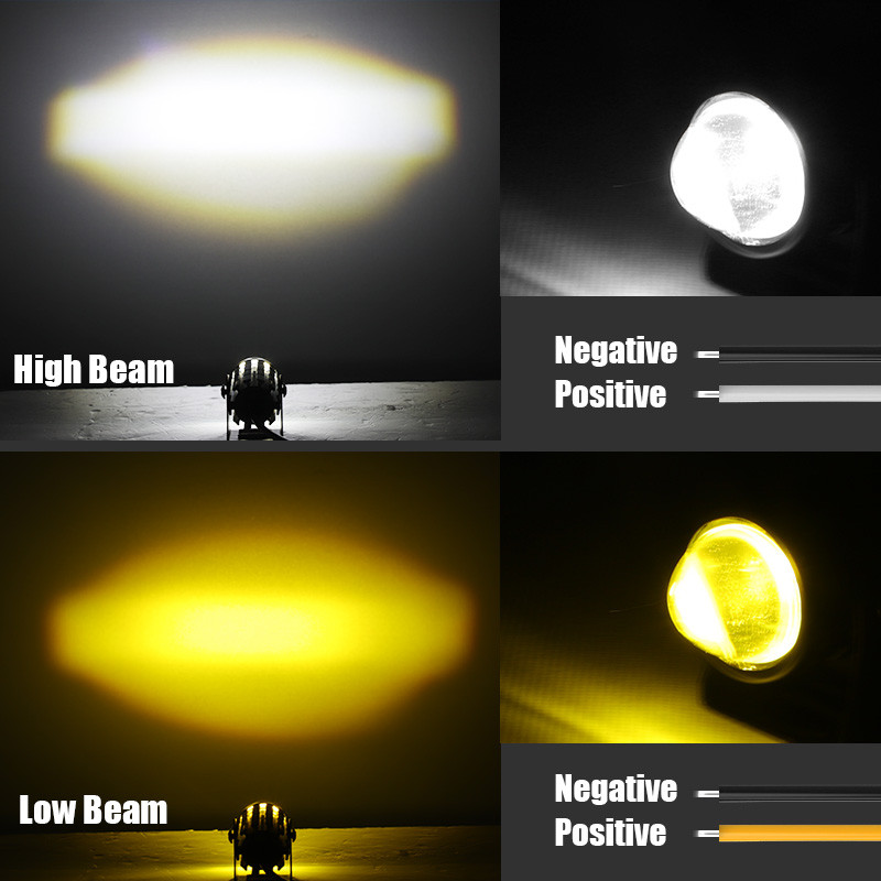 Motociklo prožektorių projektoriaus objektyvas Dviejų spalvų mini LED priekinis žibintas geltonas baltas vairavimo žibintas Universalus sunkvežimiams visureigiams keturračiams automobiliams