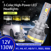 H4 H7 Bec LED pentru faruri auto H1 H8 H9 H11 9005 9006 130W 20000LM 3 culori 3000K 4300K 6000K Bec LED IP68 Impermeabil Răcire rapidă