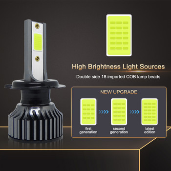 2PCS Автомобилен LED фар 20000LM H7 H11 Фар за мъгла 9006/HB4 9005/HB3 9012 HIR2 5202 6000K 2/4-странични COB чип Автомобилни крушки за фарове