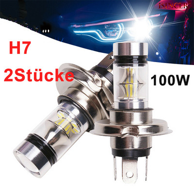 2pcs H7 Car Lamp Brake Led Turn Signal Reversing Light Fog Light Daylight Assembly 100W 12V Car Driving Bulb White